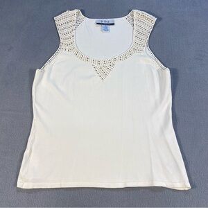 NINE & Company Women's Cream Sleeveless w/crochet beaded yoke Tank Top, size L
